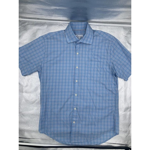 Men Peter Millar‎ Short Sleeve Button Down Shirt Size Medium Plaid Blue